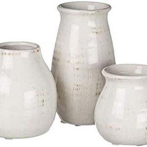 CERAMIC VASE SET OF 3 DISTRESSED WHITE